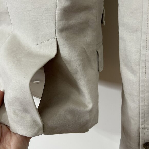 BANANA REPUBLIC Petite 00 Tan Stretch Fitted Blazer Lined Teal Accent Back Vents - Picture 8 of 10